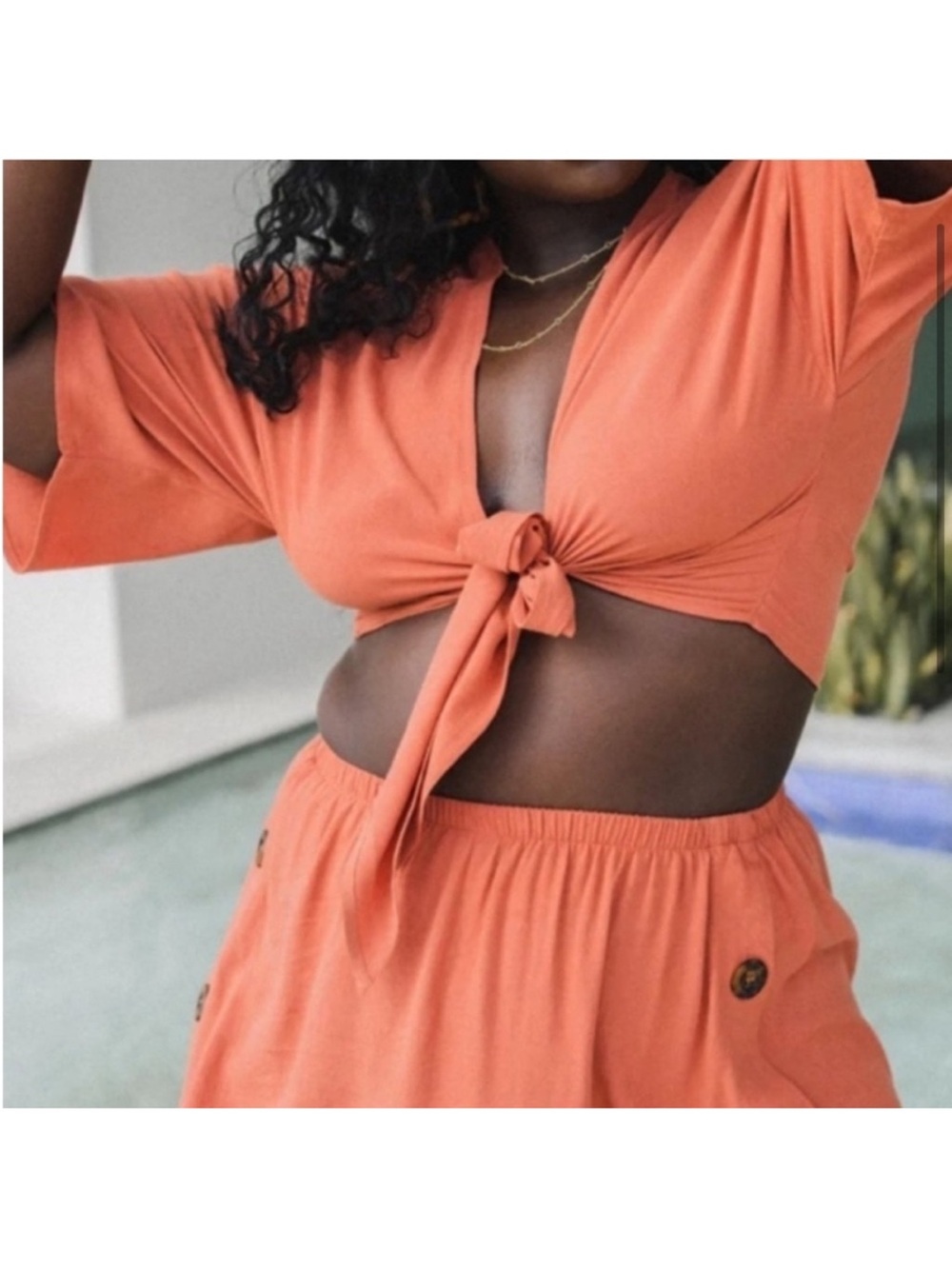Toluca Swim Maria Tie-Front Linen Cover Up Top Medium Clay - Picture 7 of 15